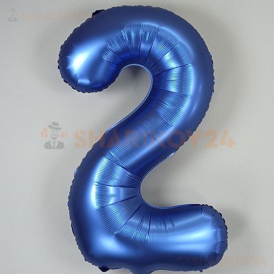 Шар (34''/86 см) Цифра, 2, Синий, Сатин